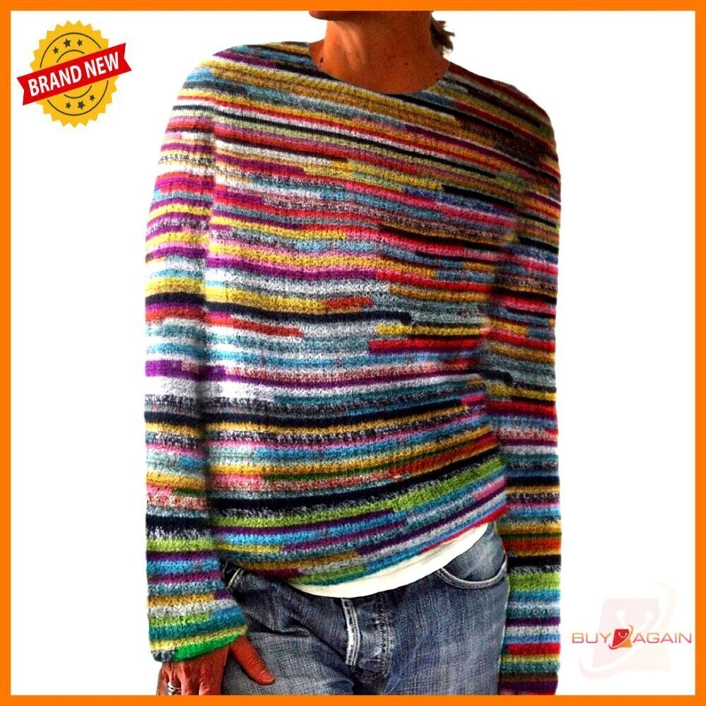 Retro Fair Isle Knit Sweater Oversized Boho Pullover Lightweight Winter Tops